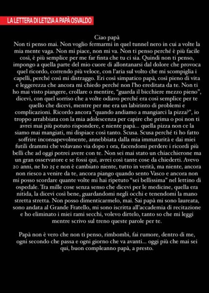 Paolo Masella e Letizia Petris più innamorati che mai: «365 giorni fa la fine di un sogno e l'inizio della vita vera» per una passione infinita oltre la tv! in questi igorni letizia ha scritto una lettera a papà osvaldo, scomparso per una leucemia