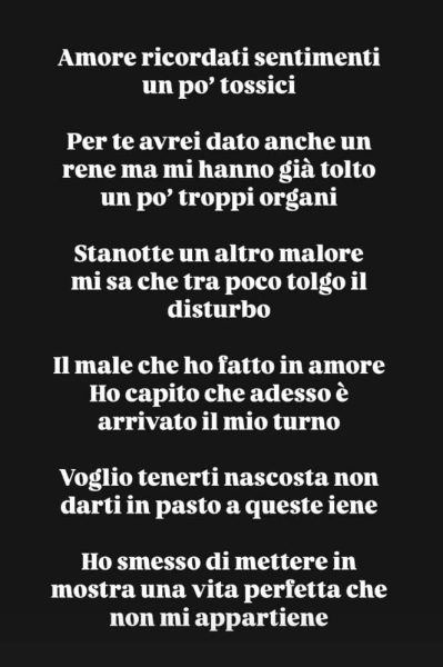Fedez contro Chiara Ferragni con le nuove rime al veleno: «Chi perde un marito trova un tesoro, amore fa rima con patrimonio». E protegge il nuovo amore? «Voglio tenerti nascosta, non darti in pasto a queste iene» la conftroversa strofa estratta dalla trasmissione che è stata ripostata da fedez su una storia instagram