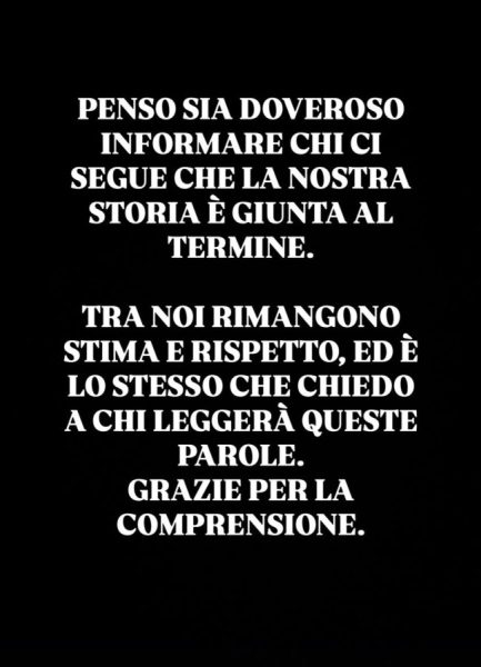 Gianmarco e Cristina si sono lasciati, lo rivela l'ex tronista con un comunicato: «la nostra storia è giunta al termine, restano la stima e il rispetto». E dice basta agli attacchi e alle offese sui social: «sono state scritte tante falsità» IMG_2134