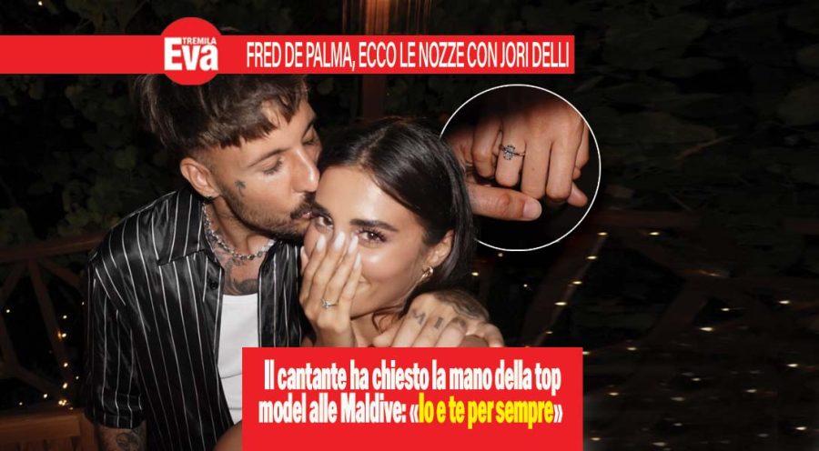 Fred De Palma e Jori Delli, l’annuncio di nozze durante una romantica vacanza alle Maldive. Super anello e cena a lume di candela all’insegna della passione: «Io e te per sempre» Fred De Palma e Jori Delli