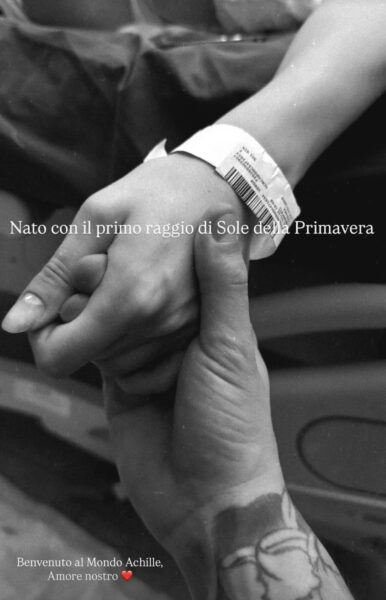 Il post social con cui Alessio Falsone annuncia la nascita del piccolo Achille