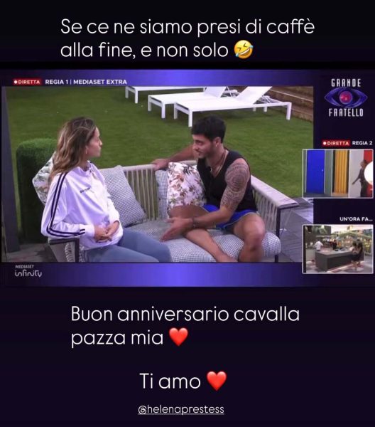 Helena Prestes e Javier Martinez, il primo anniversario per la ex gieffina è l'occasione per dichiararsi ancora al suo uomo: «Avere te nella mia vita è la cosa migliore che potessi desiderare». E lui risponde: «Ti amo cavalla pazza» Helena Prestes e Javier Martinez