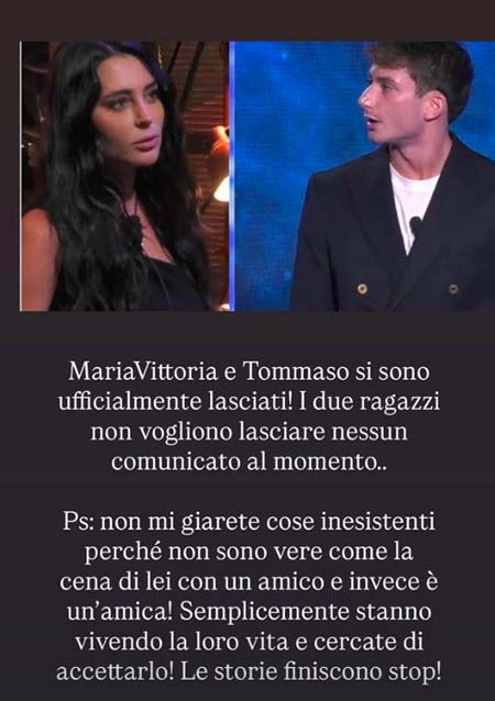 Tommaso Franchi e Mariavittoria Minghetti, è ai titoli di coda l'amore nato più di un anno fa nella casa del Grande Fratello: «Stanno vivendo la loro vita e bisogna accettarlo, le storie finiscono» Tommaso Franchi