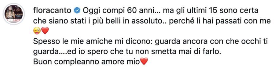 i 60 anni di Enrico Brignano sono pieni d'amore, la moglie Flora Canto gli dedica parole dolcissime: «Spero che tu non smetta mai di guardarmi con quegli occhi», scrive celebrando i 15 anni della loro storia: «I più belli in assoluto perché li hai passati con me!» Enrico Brignano, il post d'amore di Flora Canto