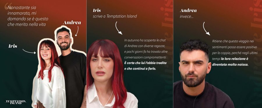 I segreti di Temptation Island 2026: gli scandali, i tradimenti, le bugie e le incomprensioni delle storie d'amore che Filippo Bisciglia vuole salvare. La guida 'bomba' delle 7 coppie tv sull'orlo di una crisi di nervi Andrea e Iris di Temptation Island 2026