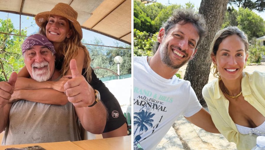 Helena con il papà e il fratello di Javier, Mariano e Juan