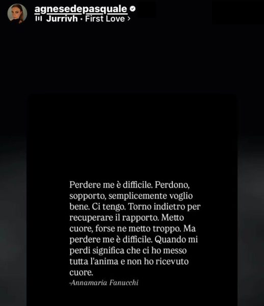Agnese De Pasquale e Roberto Priolo, è davvero finita: «Perdere me è difficile», la Dama rompe il silenzio dopo l’addio a un passo dal matrimonio La storia Instagram di Agnese De Pasquale